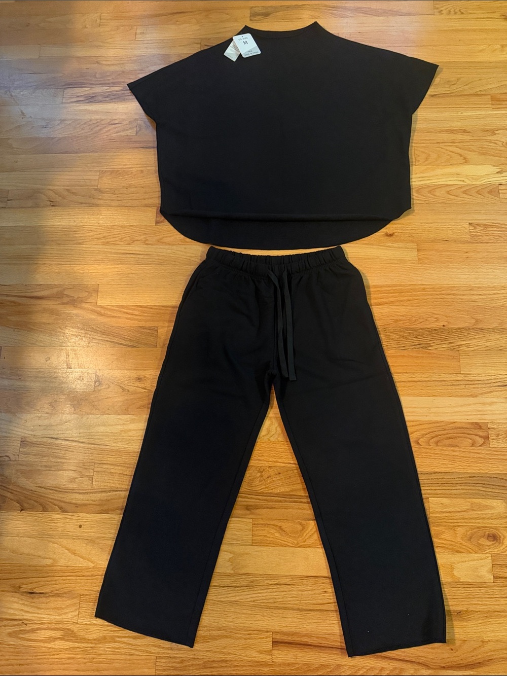 Women’s Black Two Piece Top and Cropped Drawstring Pants